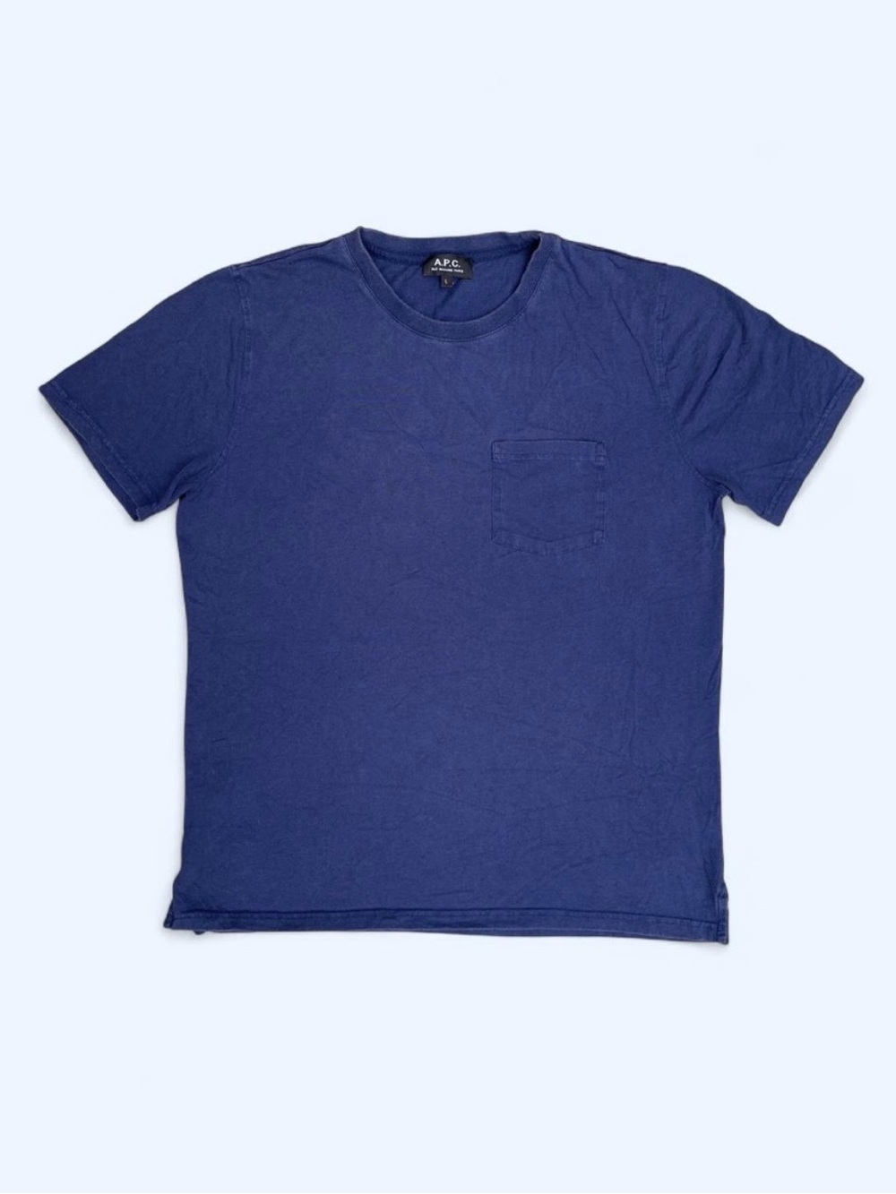 A.P.C. Rue Madame Paris Men's Navy Crew Neck Pocket T-Shirt preppy classic L